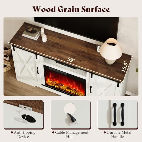 AMERLIFE 59" Fireplace TV Stand for TVs up to 65" with Sliding Barn Doors