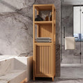 GDFStudio 52" Tall Bamboo Storage Cabinet, Freestanding Floor Linen Tower with Shelves and Door, Slim Bathroom Organizer for Living Room, Bedroom, Kitchen, Pantry, Space Saving Storage Furniture