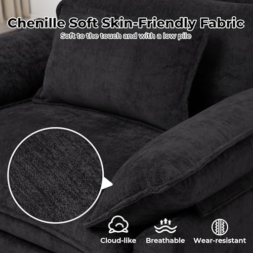 Oversized Accent Chair,44" Chenille Living Room Chairs,Modern Upholstered Armchair Cloud Sofa Chair with Extra Thick,Comfy Reading Chair Side Chair for Living Room Bedroom Apartment Black