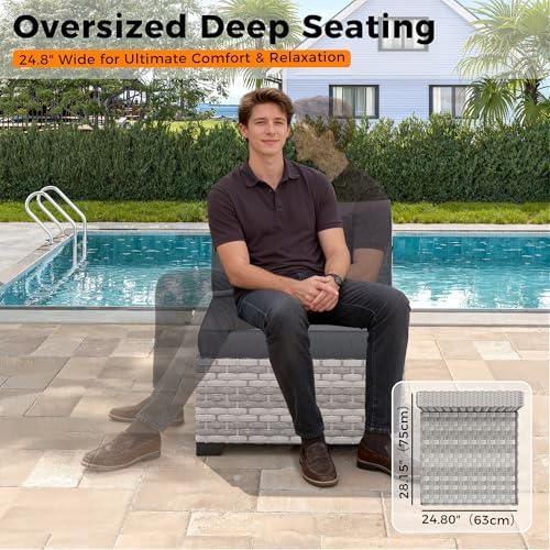 12-Seat Modular Patio Furniture Set – Outdoor Wicker Sectional Sofa with Thick 4″ Cushions, Dual-Strand PE Rattan, Rust-Resistant 18 mm Steel Frame, Backyard Garden Deck Lounge,Black