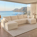 142" Upgraded Boneless Couch with Storage, Modular Sectional Couches for Living Room, Oversized Deep Seat 6-Seat U Shaped Cloud Sofa with Ottoman & Pillows,Corduroy,No Assembly(Beige)