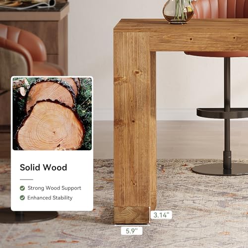 63-Inch Solid Wood Bar Table, Narrow Long Counter Height Pub Dining Table, Farmhouse Rectangular Home Coffee Bar Units for Kitchen, Dining Room, Living Room, Bistro, Brown