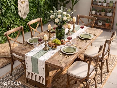 FEXIA Boho Table Runner with Tassels for Home Decor 12x72 Inches Green