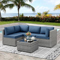 Vongrasig 5 Pieces Patio Furniture Set with Cushion, Glass Table, Navy Blue
