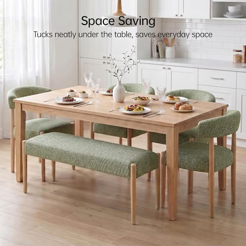 VKNOW Upholstered Dining Room Set for 6, Mid-Century Modern Dining Chairs Set of 4 and Dining Bench with Rubberwood Legs, for Dining Room, Living Room, Kitchen, Green