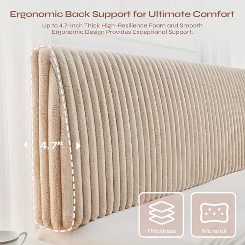 Pinmoco 4.7" Upholstered Modern Headboard for King Size Bed, Height Adjustable and Ergonomic Headboard, Easy Assemble, Sturdy and Durable, Faux Rabbit Fur, Light Camel