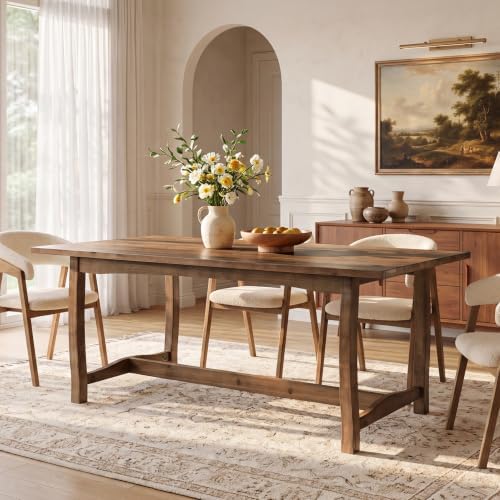 63" Solid Wood Dining Table for 4-6, Farmhouse Kitchen Table