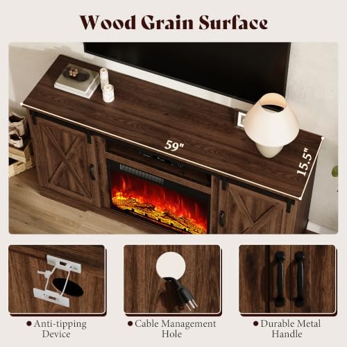 AMERLIFE 59" Fireplace TV Stand for TVs up to 65" with Sliding Barn Doors