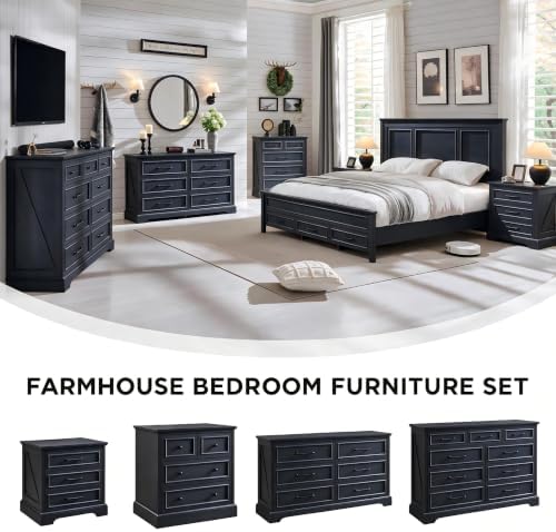 ACCOHOHO 52" Wide Farmhouse 6 Drawer Dresser for Bedroom, Black