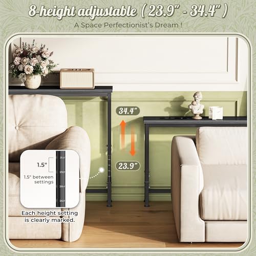 Huuger 102.4 Inch Sofa Table with Power Outlets, Skinny Behind Couch Table
