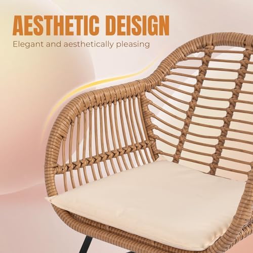 3 Piece Outdoor Wicker Furniture Bistro Set, Rattan Chairs Conversation Sets Wicker Patio Furniture for Balcony Poolside Backyard, Beige
