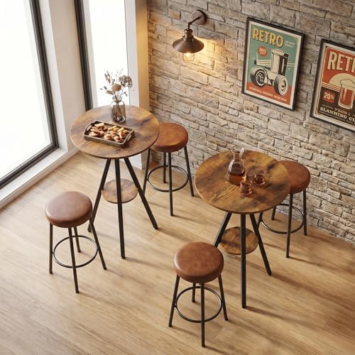 YATINEY Bar Table Set of 2, 2-Tier Round Pub Table, Counter Height Cocktail Table for Small Spaces, Dining Room, Cafe, Pub, Rustic Brown and Black BT12L2BR