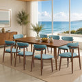 CHUN YI Dining Chairs Set of 8, Upholstered Solid Wood Dining Room Chairs, Mid Century Modern Fabric Kitchen Chairs with Ergonomic Curved Back, Blue (Only Chairs)