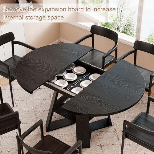 43.3"-59" Extendable Round Oval Dining Table for 4-8 with Storage Shelf