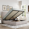 Allewie Full Size Lift Up Hydraulic Storage Bed Frame Light Beige
