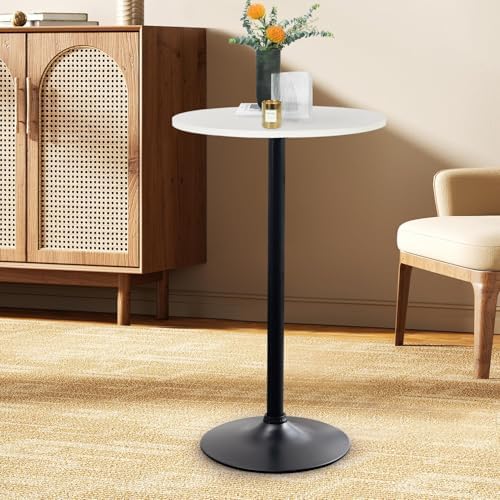 Round Bar Table 40" Height Modern High Top Pub Table with Solid Top & Sturdy Metal Base, Cocktail Table for Bistro, Home, Kitchen or Dining Room, White