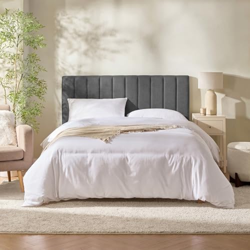 Nestl Upholstered King Headboard - Easy Assemble Channel Stitched Headboard King Size Bed - Wall Mounted Headboards with 3D Soundproof Wall Panels Peel & Stick Floating Headboards, Grey