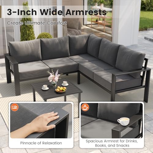 UDPATIO 6-Piece L Shaped Outdoor Sectional Sofa, 6" Thick Cushion