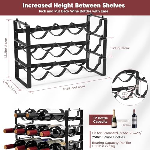 3 Tier Stackable Wine Rack Countertop, 12 Wine Bottle Holder for Cabinet