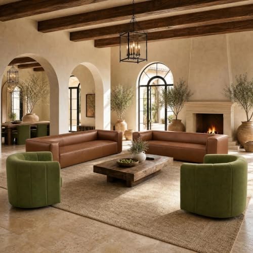 4-Piece Living Room Set, 2 Faux Leather Sofas + 2 Swivel Chairs