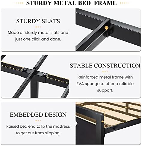 SHA CERLIN Heavy Duty Full Size Bed Frame with Modern Headboard, Black