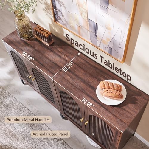 IFGET 61.75" W Modern Arched Sideboard Buffet Cabinet with Storage, Brown