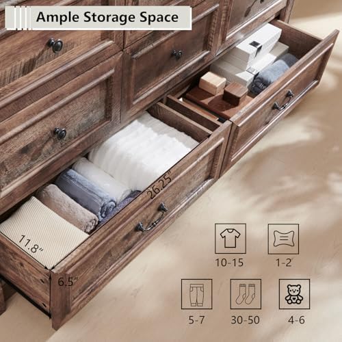 Aitjunz Farmhouse 61" Wide 8 Drawers Dresser for Bedroom, Light Brown