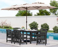 SERWALL HDPE Dining Set with Umbrella, Outdoor Dining Set for 6, Black