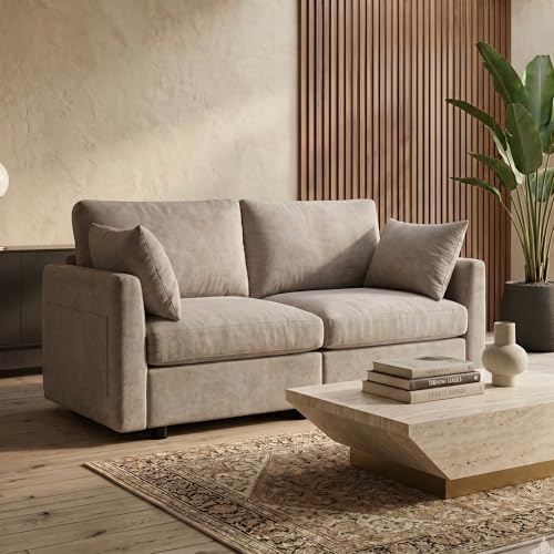 Iroomy Modular Sectional Loveseat Couch, Modern Chenille Sofa, Khaki