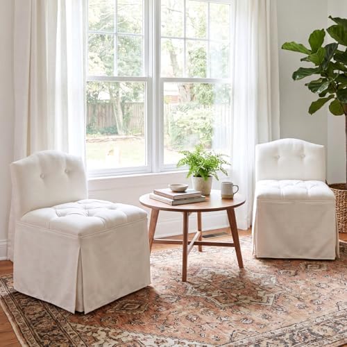 White Makeup Vanity Chair with Back & Wheels