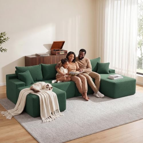 Mangodan Cloud Sectional Couch, Boneless Couches for Living Room, Green