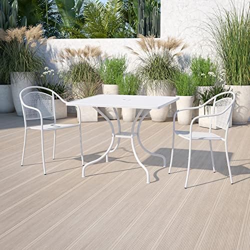 Flash Furniture 35.5" Square Patio Table with Umbrella Hole, White