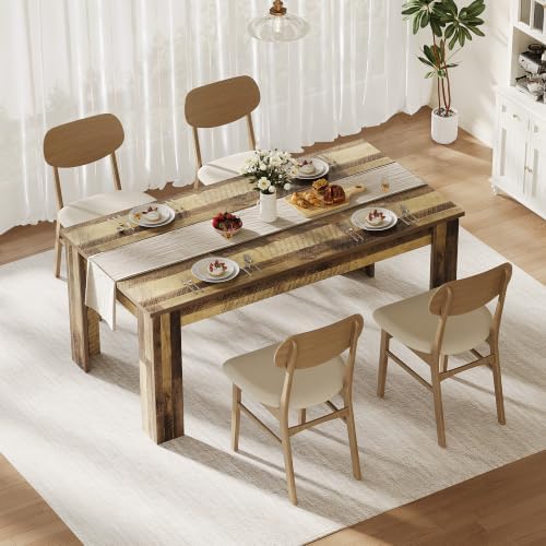 63" Farmhouse Dining Table for 4-6 People, Rectangular Kitchen Table, Rustic Wood Dinner Table for Dining Room & Living Room, Sturdy Country Table for 4 to 6, 300 lbs Capacity, Retro Brown