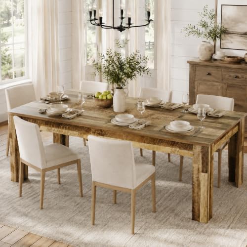 71" Farmhouse Dining Table for 6-8 People, Large Rectangular Kitchen Table, Rustic Wood Dinner Table for Dining Room and Living Room, Sturdy Country Table for 6 to 8, 300 lbs, Rustic Brown