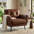 Brown Leather Accent Chair, Tufted Reading Arm Chair for Living Room Office