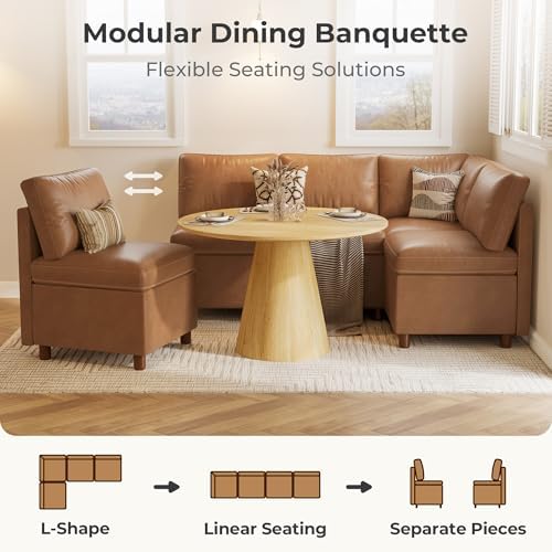 SITJOY Breakfast Nook Bench with Storage, Brown, 4 Seat (1 Corner)