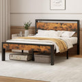 Sweetcrispy Queen 14 Inch Platform Bed Frame with Headboard & Storage, Rust