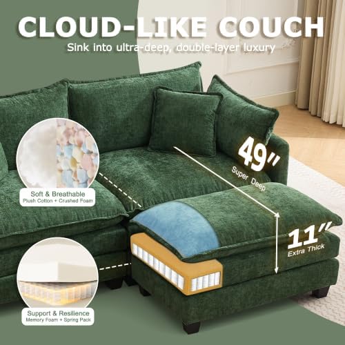 111" Modular Sectional Sofa, L Shaped Cloud Couch with Ottoman