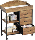 Yetom Changing Table, 3 Drawers&2 Shelves, Changing Table Dresser, Brown