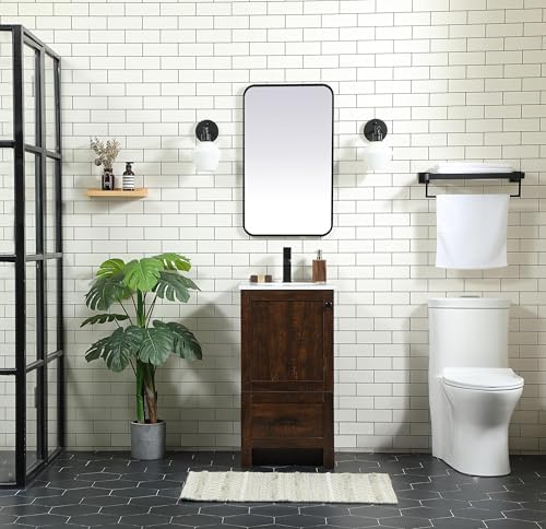 18" Pre-Assembled Bathroom Vanity with Sink, Engineered Wood, Ivory White Engineered Marble Countertop Attached, Single Oval Porcelain Sink, 1 Soft-Close Drawers, Expresso
