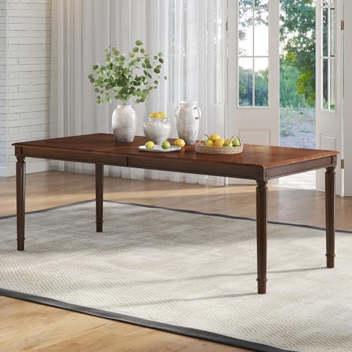AMERLIFE 79" Solid Wood Farmhouse Dining Table with Roman Legs, Brown