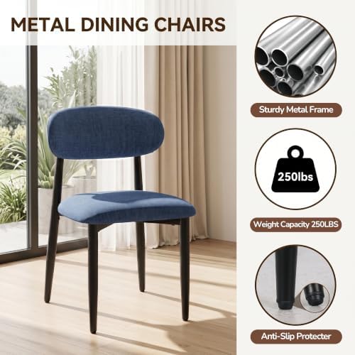 UVV Dining Chairs Set of 6, Metal Kitchen Chairs with Modern Fabric Upholstered for Dining Room, Navy Blue