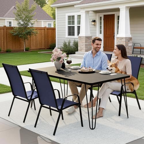 JEAREY Patio Dining Chairs Set of 4, Stackable Outdoor Chairs, Navy Blue