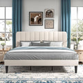 VECELO King Size Bed Frame with Upholstered Headboard, Velvet Platform Bedframe Mattress Foundation, Strong Wood Slat Support, No Box Spring Needed,Velvet Beige