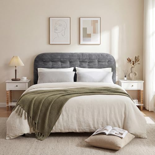 Seang Queen Size Upholstered Headboard, Corduroy Fabric Headboards with 24" Height High-Density Sponge Backrest, Modern Bed Backboard for Bedroom & Dorm, No Nails, No Assembly Required, Dark Grey