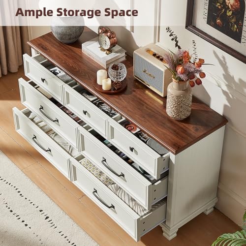 SAVOR LIFE Farmhouse Dresser and Nightstand Sets 3 Piece, White