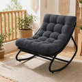 Patio Outdoor Papasan Rocking Chair with Thick Cushion, Dark Gray