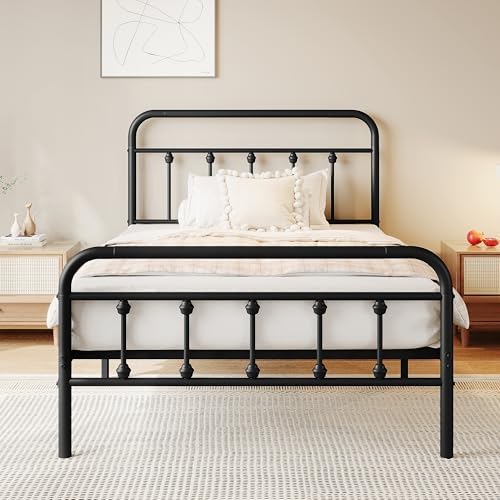 zunatu King Size Metal Bed Frame, Victorian Style Headboard and Footboard