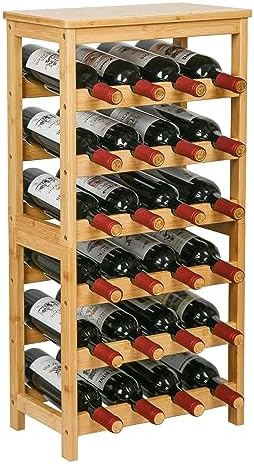VASMIA Wine Rack Free Standing Floor, 6-Tier Display Wine Storage Shelves with Table Top, 24-Bottle Bamboo Wine Rack Shelf for Kitchen Bar Dining Room Living Room, Natural