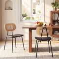 CIMOTA Rattan Dining Chairs Set of 2, Cane Back Kitchen Chairs with Metal Legs, Faux Leather Seat, Armless Dining Room Chairs for Kitchen, Black